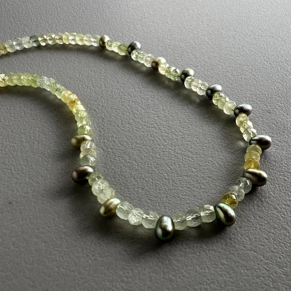 Prehnite + Peacock Pearls Necklace (17.5”)