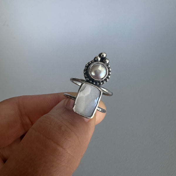 Pink Pearl + Moonstone Ring