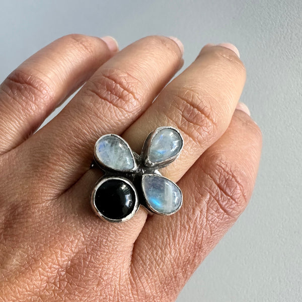 Moonstone + Onyx Ring