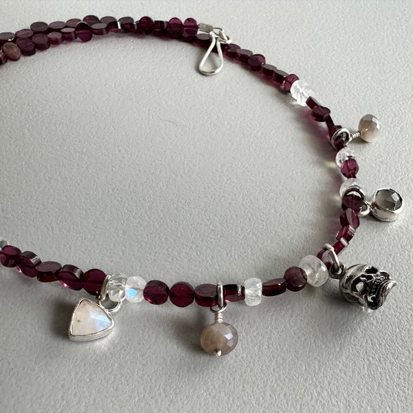 Skull Charm Necklace in Garnet