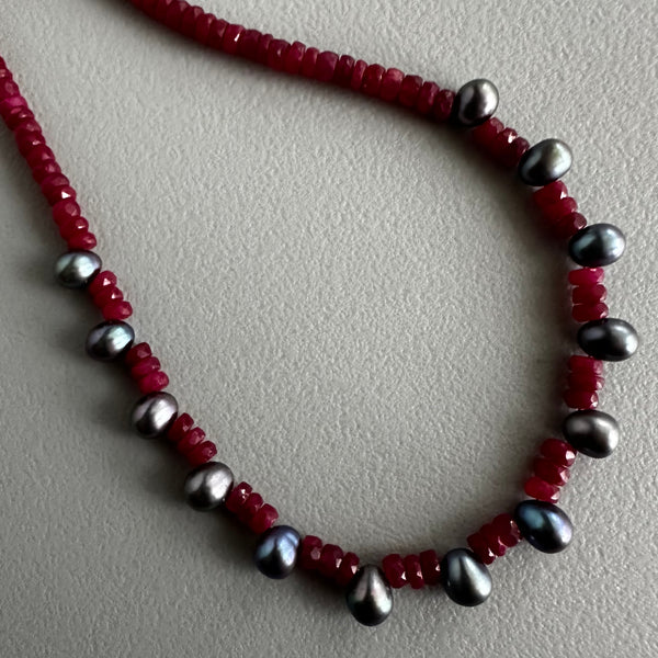Indian Ruby + Pearl Choker (16”)