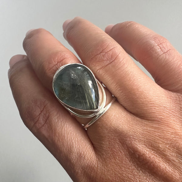 Labradorite/Rutilated Quartz Doublet Ring