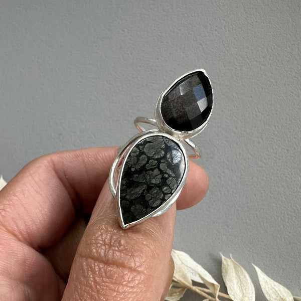 Silversheen Obsidian + Marcasite Ring