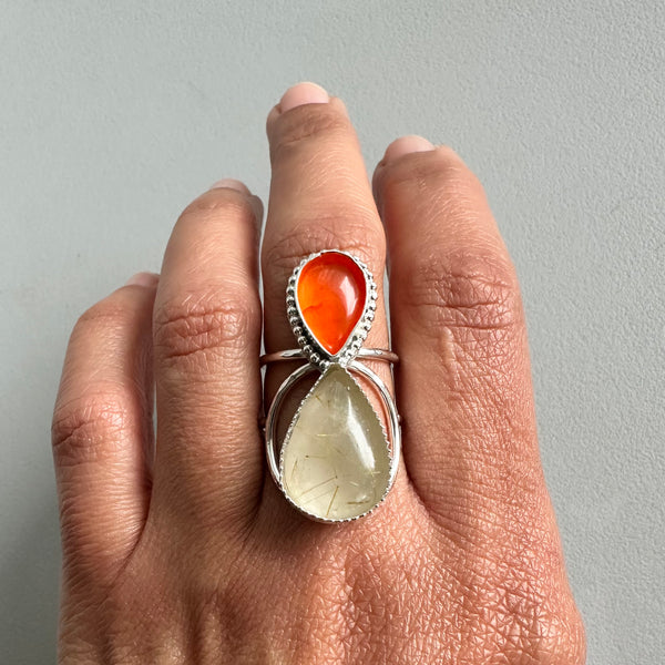 Rutilated Quartz + Carnelian Ring