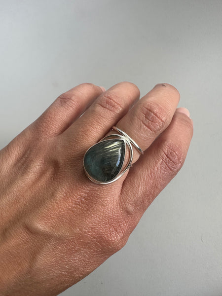 Labradorite/Rutilated Quartz Doublet Ring