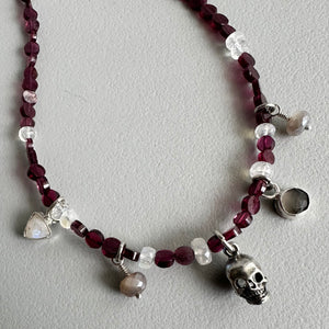 Skull Charm Necklace in Garnet