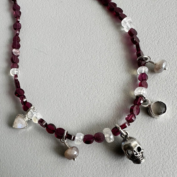 Skull Charm Necklace in Garnet