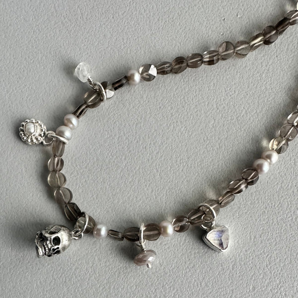 Skull Necklace in Smoky Quartz