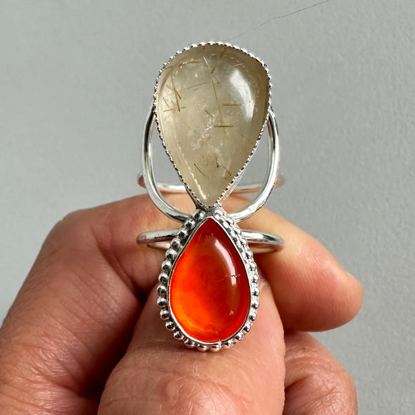 Rutilated Quartz + Carnelian Ring