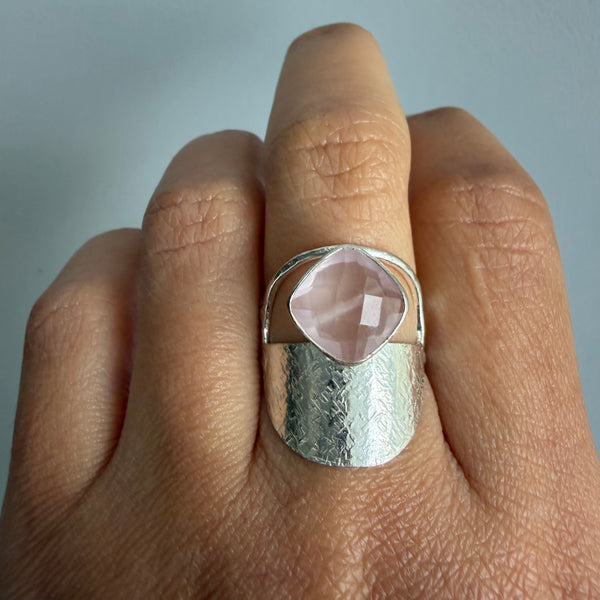 Pink Quartz Half Shield Ring