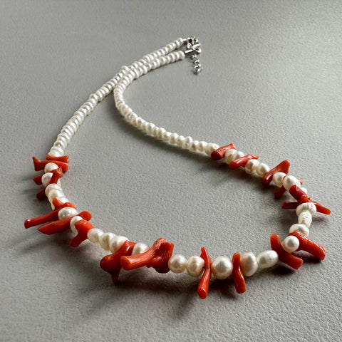 Vintage Coral + Pearl Necklace