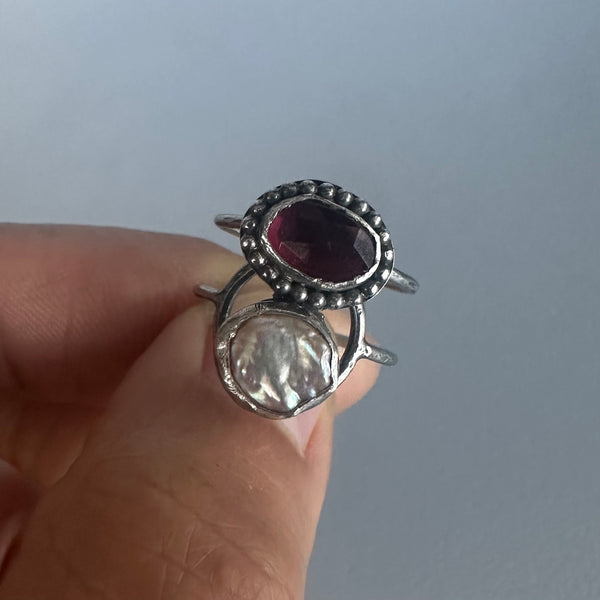 Garnet + Pearl Ring