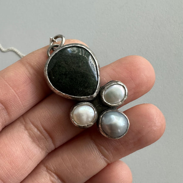 Moss Agate + Pearl Pendant