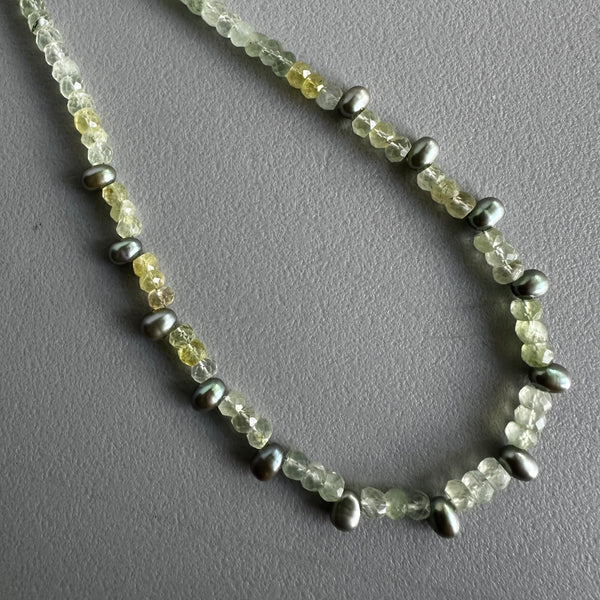 Prehnite + Peacock Pearls Necklace (15.5”)