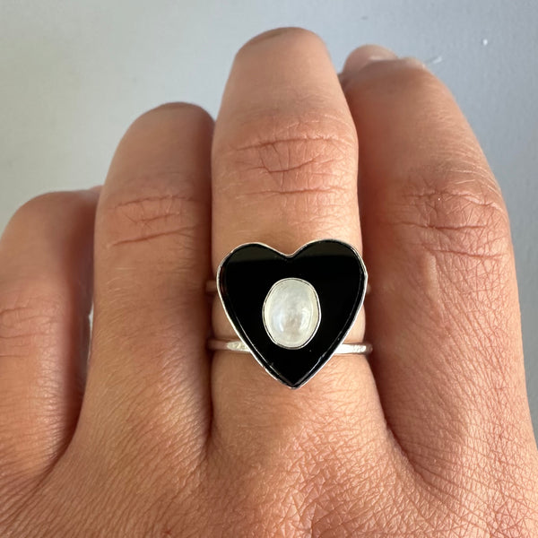 Moonstone + Black Heart (Ring or Pendant)