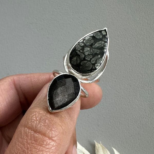 Silversheen Obsidian + Marcasite Ring