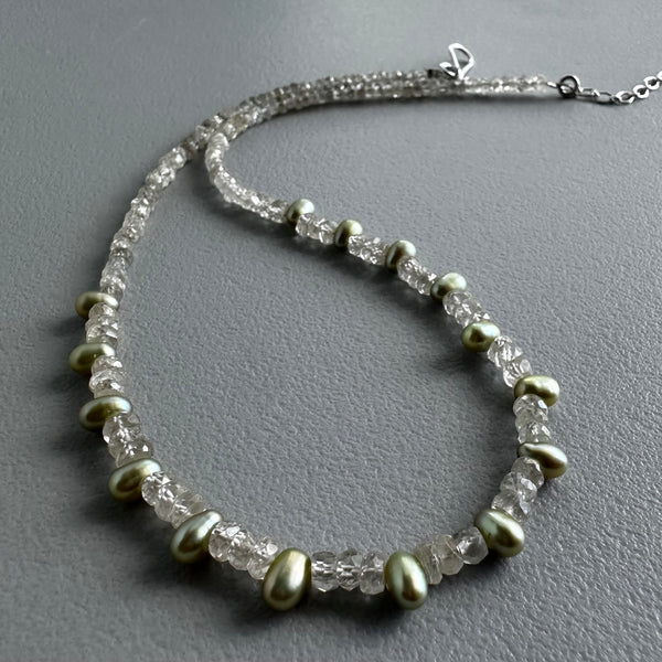 Iced Green Pearls Choker (15”)