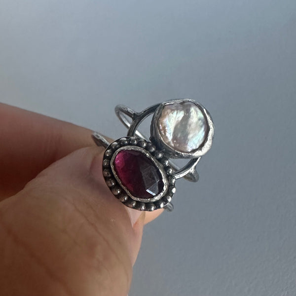 Garnet + Pearl Ring