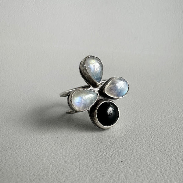 Moonstone + Onyx Ring