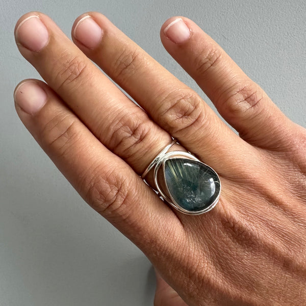 Labradorite/Rutilated Quartz Doublet Ring