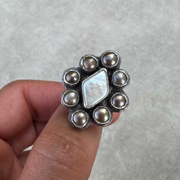 Pearl Diamond Rosette Ring