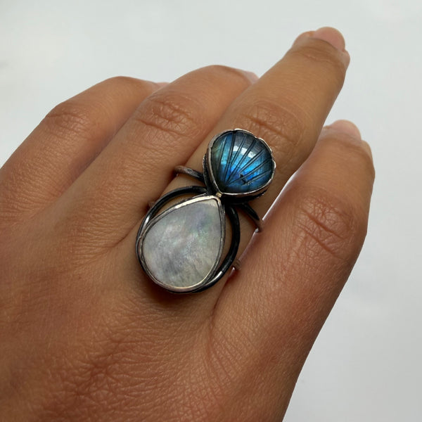 Labradorite + MoP Ring