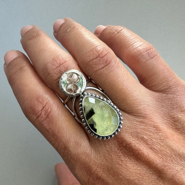 Prehnite + Vintage Flowers Ring