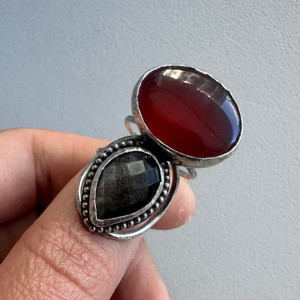 Carnelian + Obsidian Ring