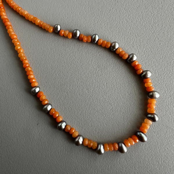 Coral Quartz + Pearl Necklace (19”)