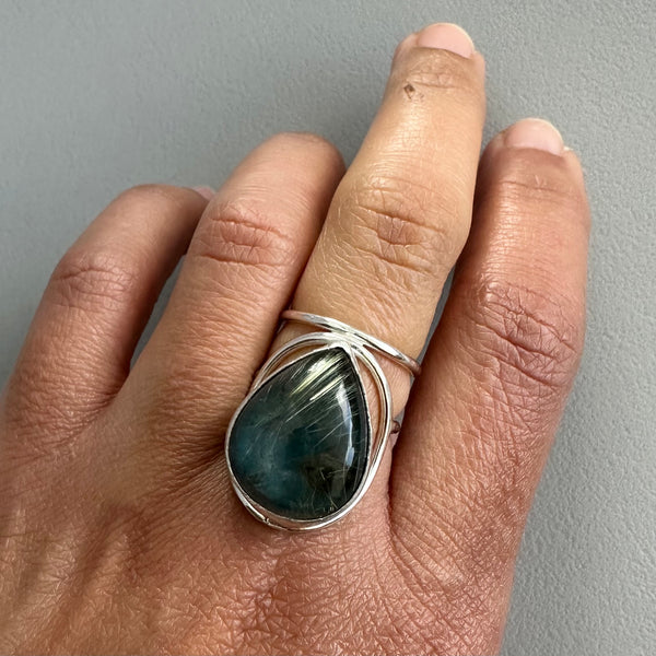 Labradorite/Rutilated Quartz Doublet Ring