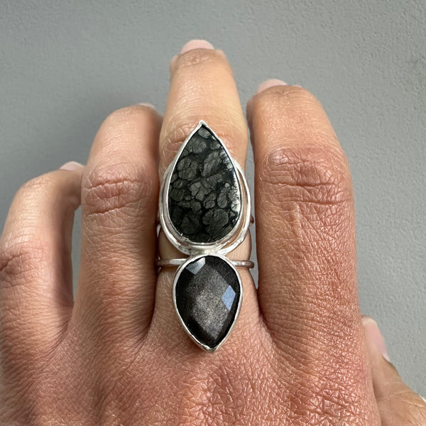 Silversheen Obsidian + Marcasite Ring