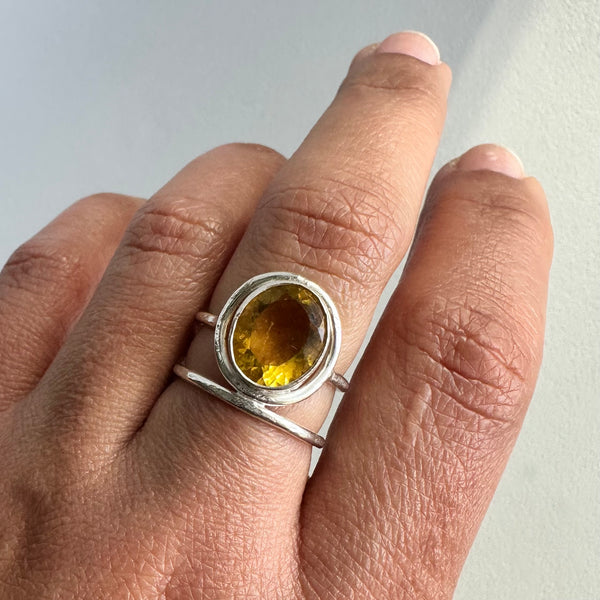 Yellow Fluorite Halo Ring