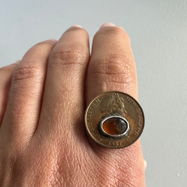 Hessonite Garnet on Coin Ring