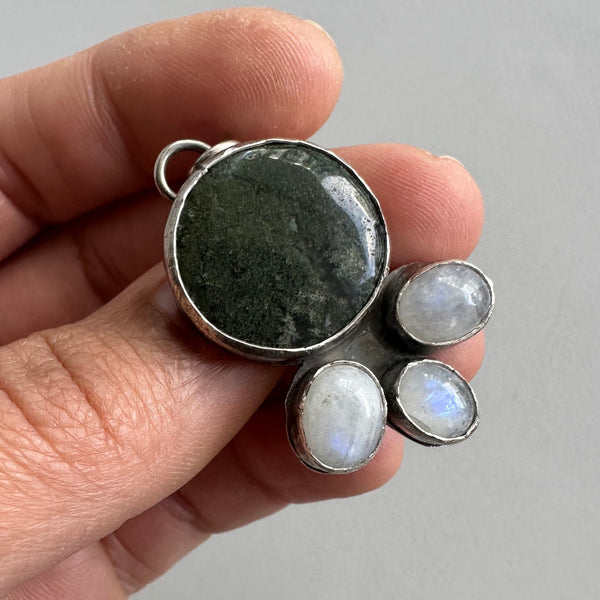 Moss Agate + Moonstone Pendant