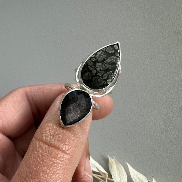 Silversheen Obsidian + Marcasite Ring