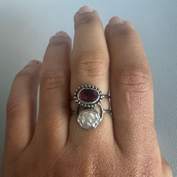 Garnet + Pearl Ring