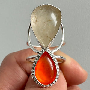 Rutilated Quartz + Carnelian Ring