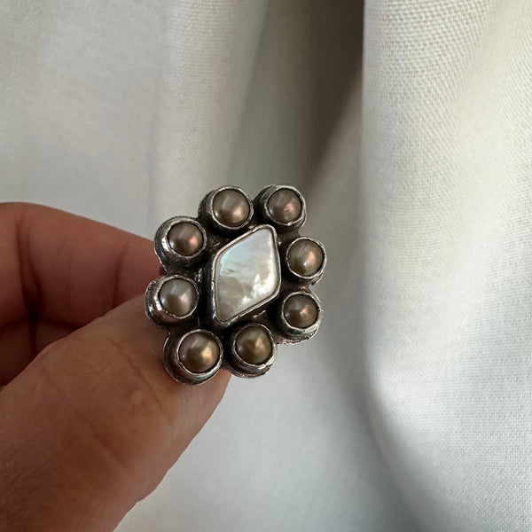 Pearl Diamond Rosette Ring
