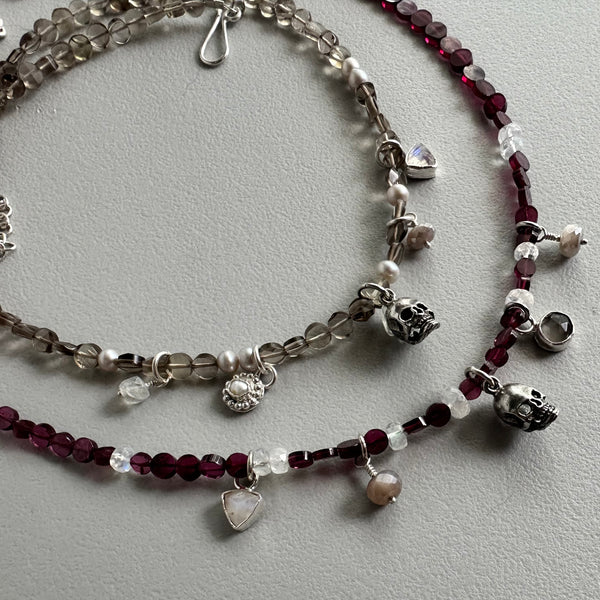 Skull Necklace in Smoky Quartz