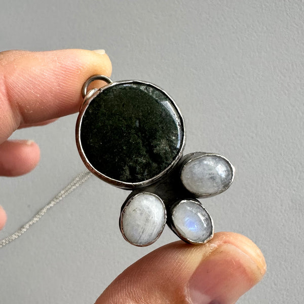 Moss Agate + Moonstone Pendant