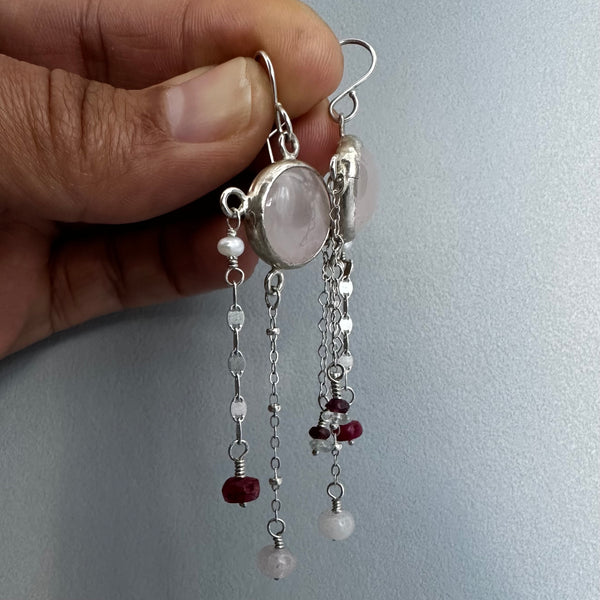 Lluvia Earrings in Pink Quartz