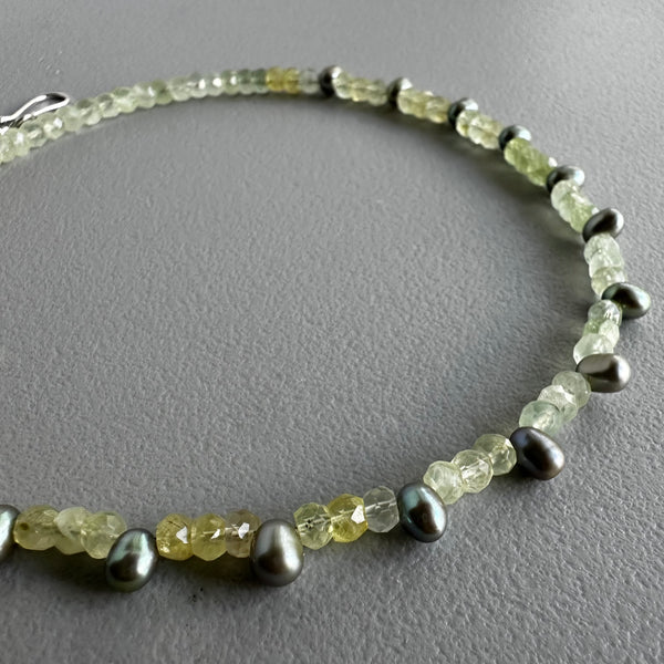 Prehnite + Peacock Pearls Necklace (15.5”)