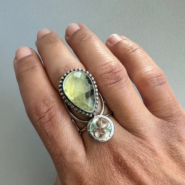 Prehnite + Vintage Flowers Ring