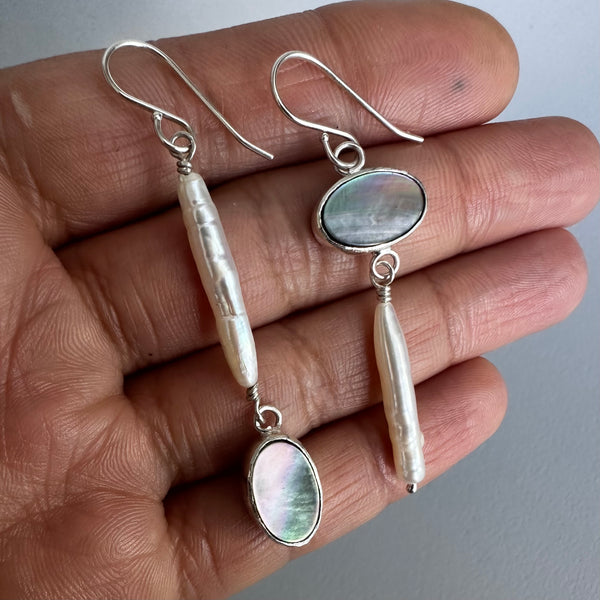 Biwa Pearl + MoP Earrings