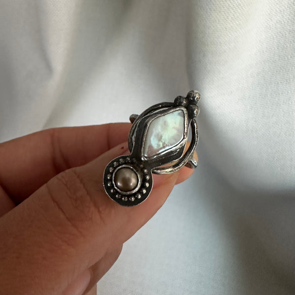 Pearl Totem Ring in Bronze
