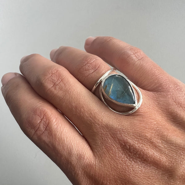 Labradorite/Rutilated Quartz Doublet Ring