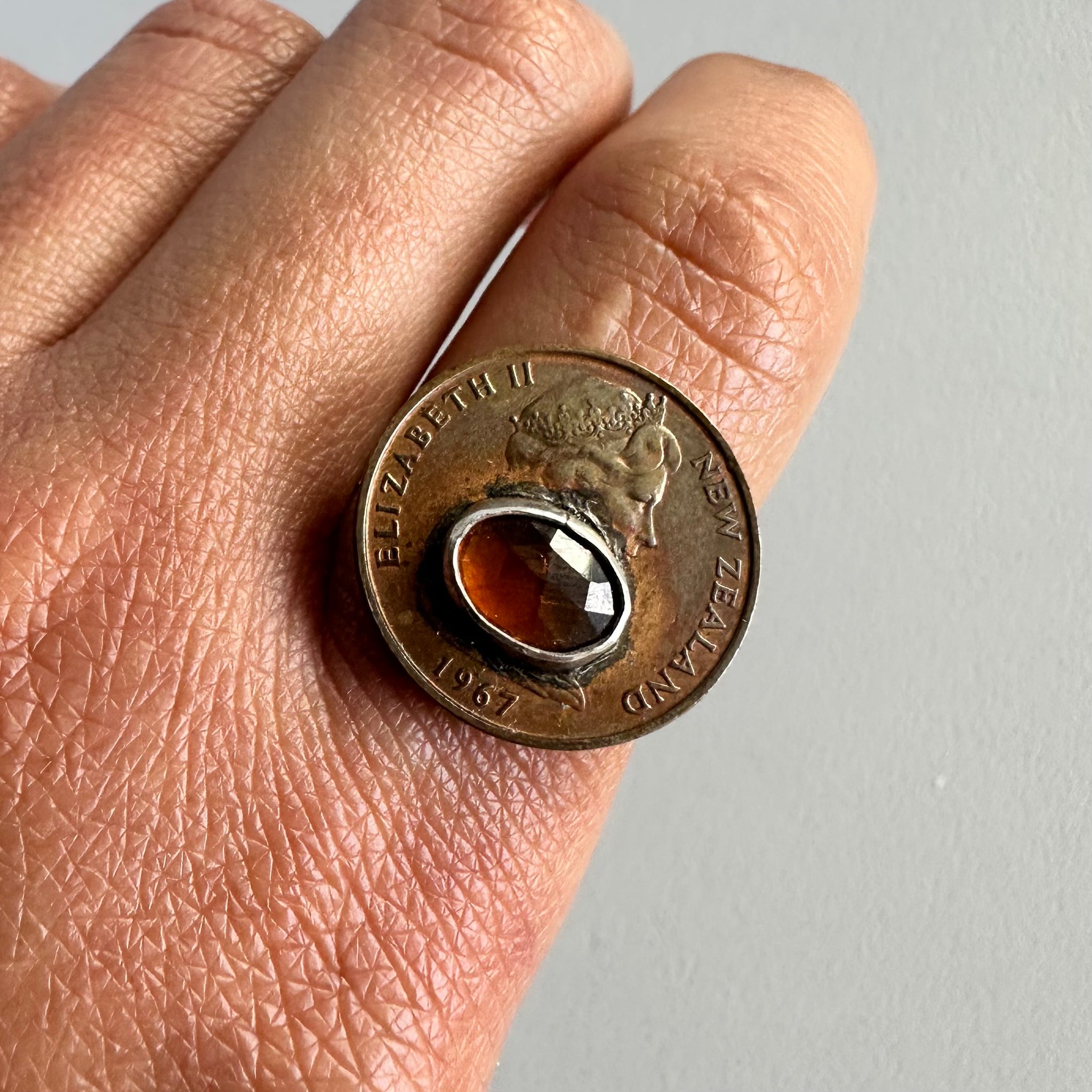 Hessonite Garnet on Coin Ring