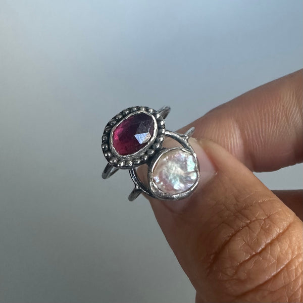 Garnet + Pearl Ring