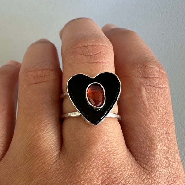 Garnet + Black Heart (Ring or Pendant)