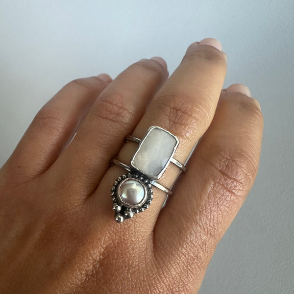 Pink Pearl + Moonstone Ring